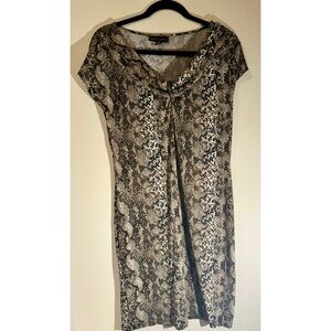 Dana Buchman Snakeskin Print Dress Small Ruched V-Neck Cap Sleeve